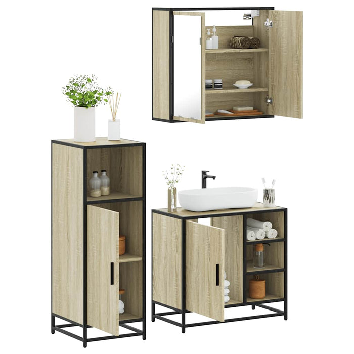 Set Mobili da Bagno 3 pz Rovere Sonoma in Legno Multistrato 3300966