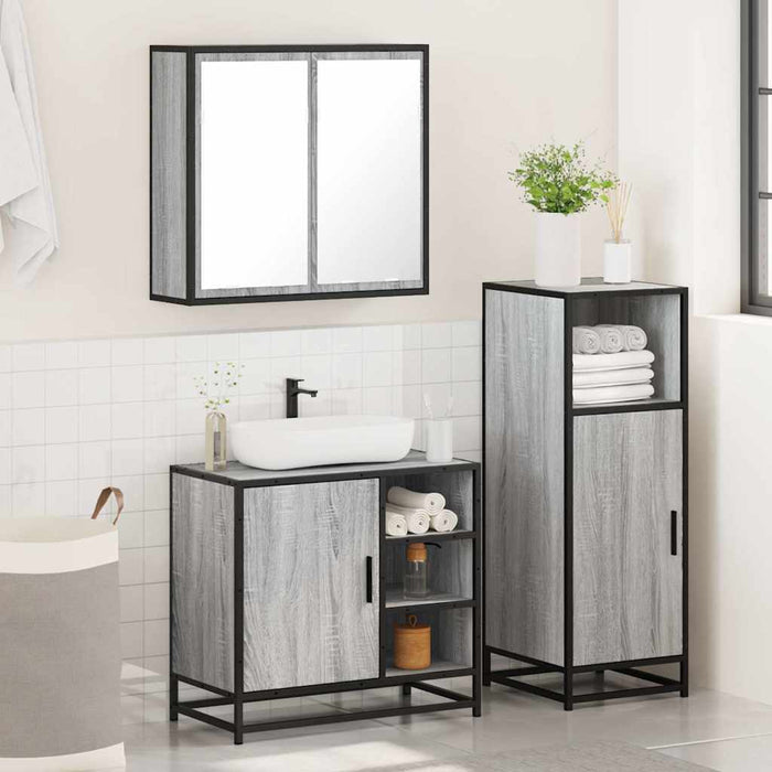 Set Mobili da Bagno 3 pz Grigio Sonoma in Legno Multistrato 3300968