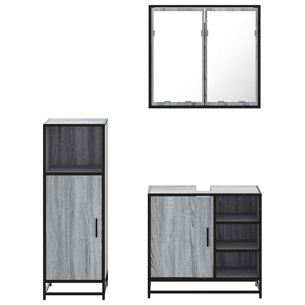 vidaXL Set Mobili da Bagno 3 pz Grigio Sonoma in Legno Multistrato