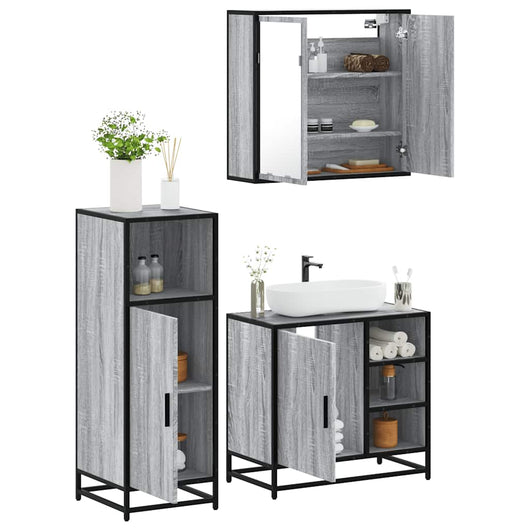 vidaXL Set Mobili da Bagno 3 pz Grigio Sonoma in Legno Multistrato