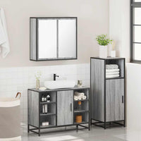 Set Mobili da Bagno 3 pz Grigio Sonoma in Legno Multistrato 3300973