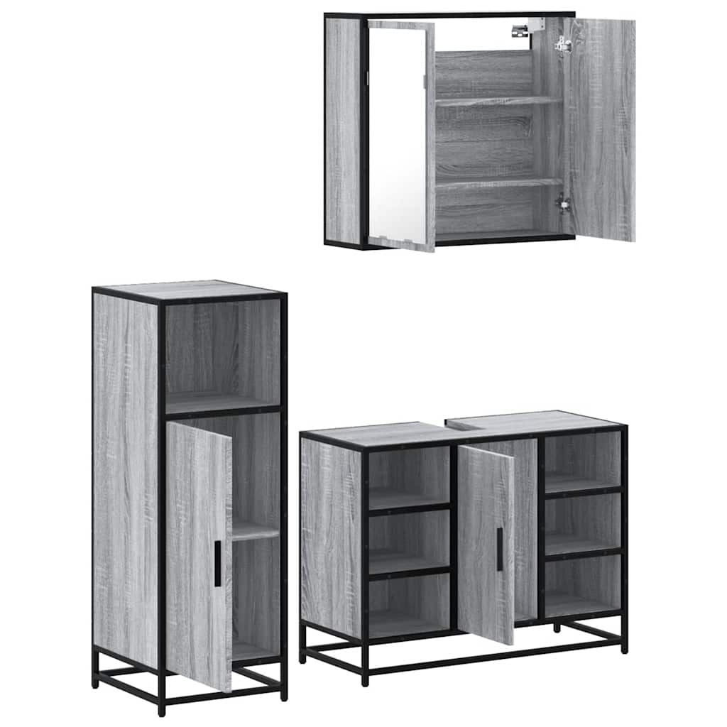 Set Mobili da Bagno 3 pz Grigio Sonoma in Legno Multistrato 3300973