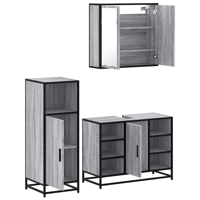 Set Mobili da Bagno 3 pz Grigio Sonoma in Legno Multistrato 3300973