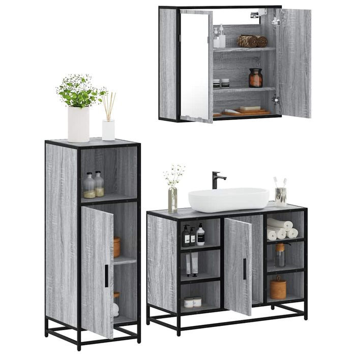 Set Mobili da Bagno 3 pz Grigio Sonoma in Legno Multistrato 3300973