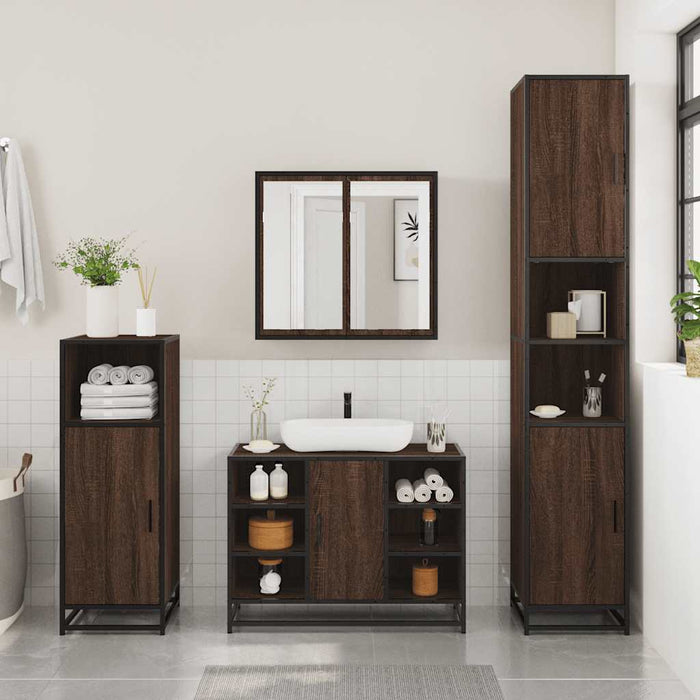 vidaXL Set Mobili da Bagno 3 pz Rovere Marrone in Legno Multistrato