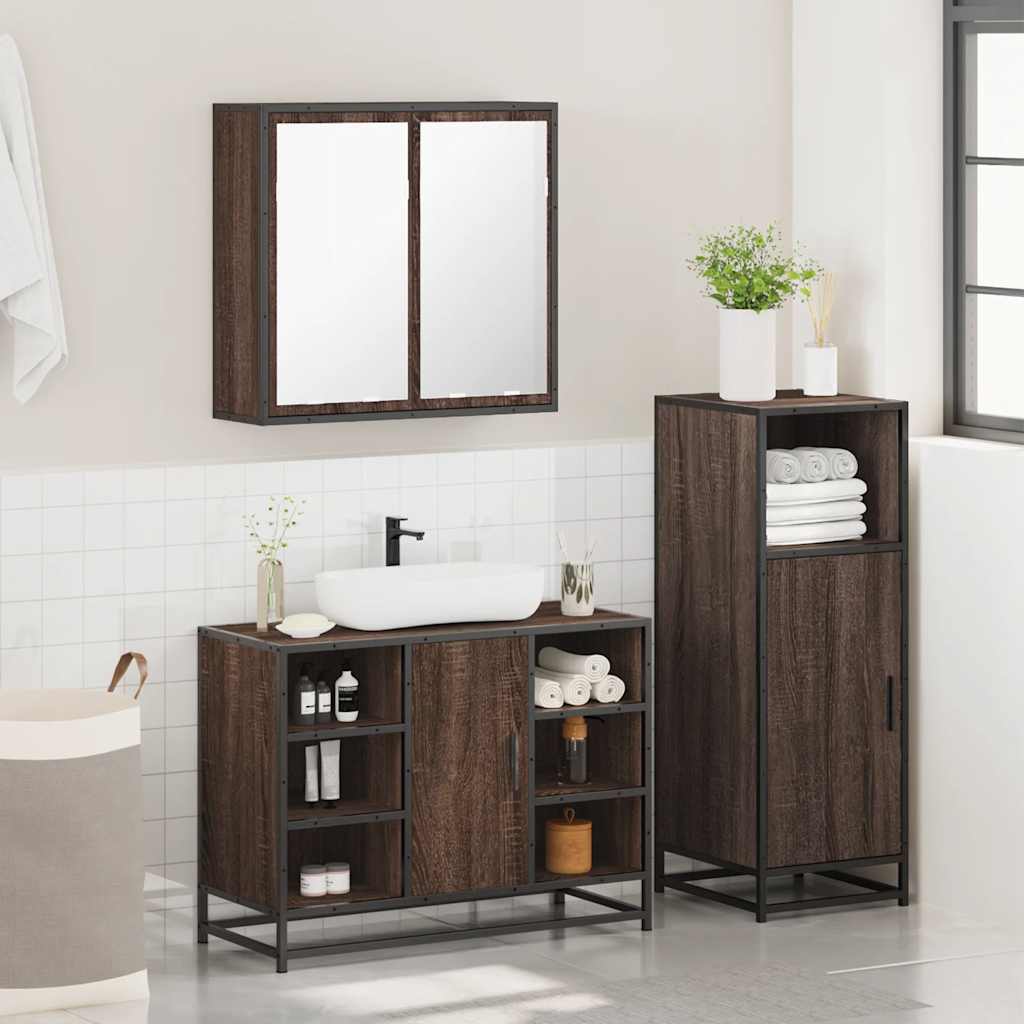 Set Mobili da Bagno 3 pz Rovere Marrone in Legno Multistrato 3300974