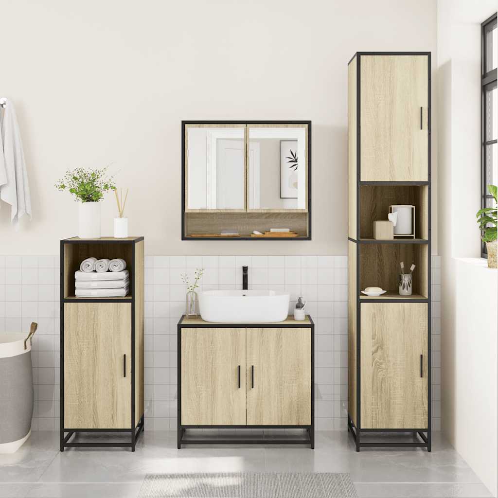 Set Mobili da Bagno 3 pz Rovere Sonoma in Legno Multistrato 3300976
