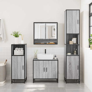 Set Mobili da Bagno 3 pz Grigio Sonoma in Legno Multistrato