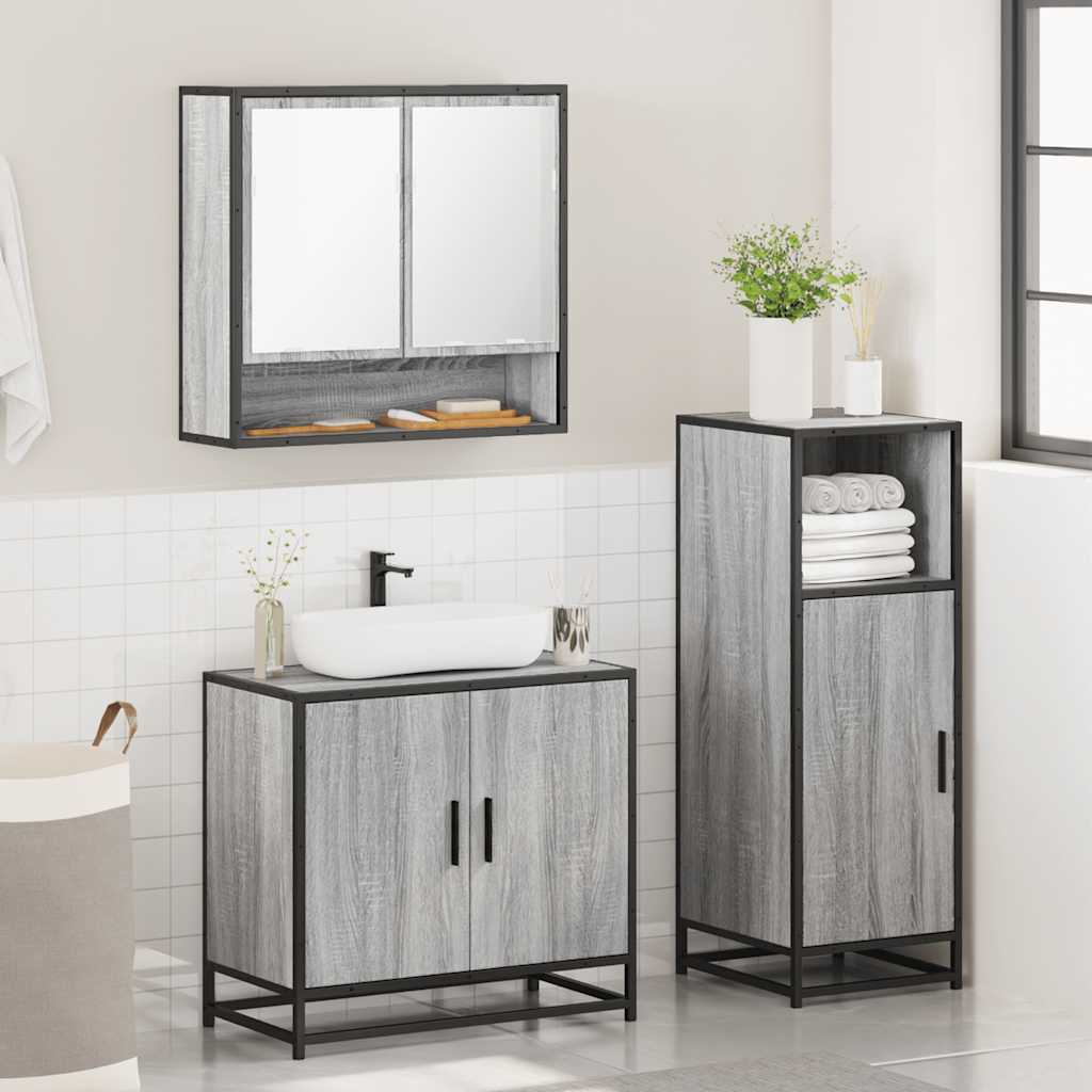Set Mobili da Bagno 3 pz Grigio Sonoma in Legno Multistrato
