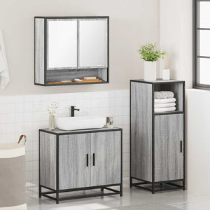 Set Mobili da Bagno 3 pz Grigio Sonoma in Legno Multistrato