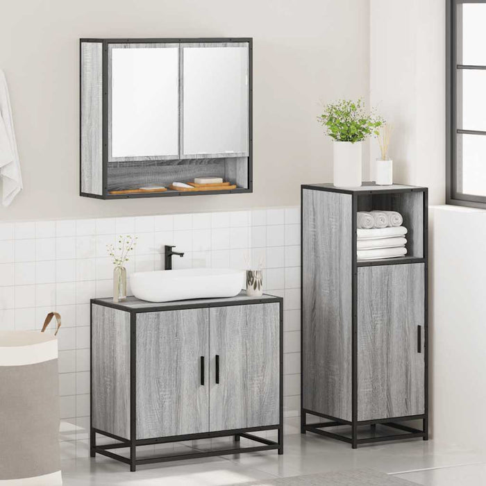 Set Mobili da Bagno 3 pz Grigio Sonoma in Legno Multistrato 3300978