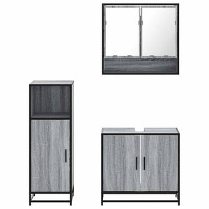 Set Mobili da Bagno 3 pz Grigio Sonoma in Legno Multistrato