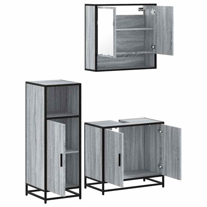 Set Mobili da Bagno 3 pz Grigio Sonoma in Legno Multistrato