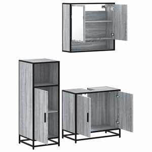 Set Mobili da Bagno 3 pz Grigio Sonoma in Legno Multistrato 3300978