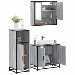 Set Mobili da Bagno 3 pz Grigio Sonoma in Legno Multistrato