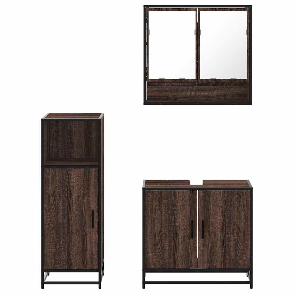Set Mobili da Bagno 3 pz Rovere Marrone in Legno Multistrato
