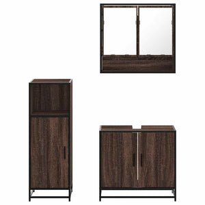 Set Mobili da Bagno 3 pz Rovere Marrone in Legno Multistrato
