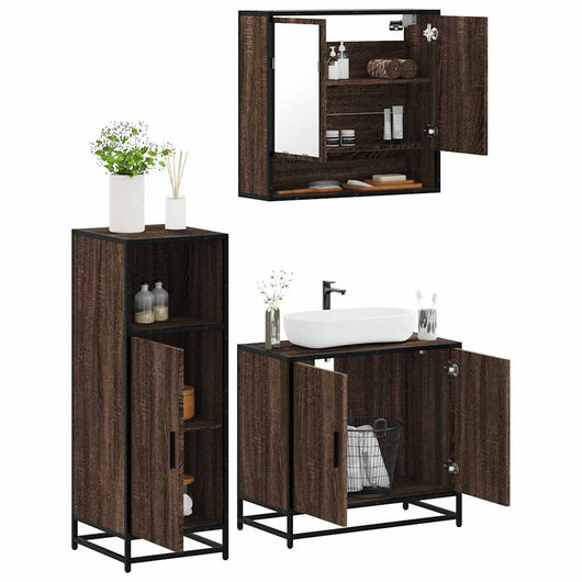 Set Mobili da Bagno 3 pz Rovere Marrone in Legno Multistrato 3300979