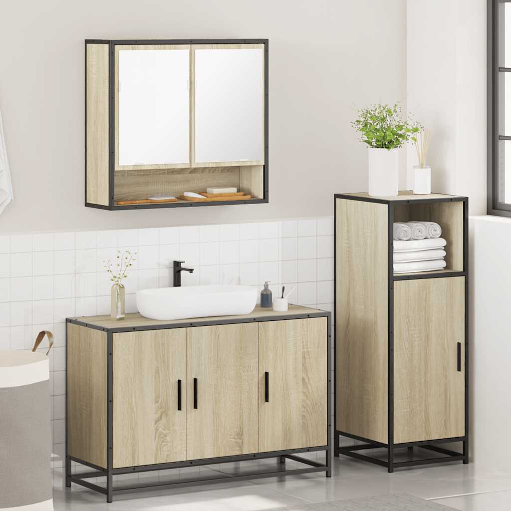 Set Mobili da Bagno 3 pz Rovere Sonoma in Legno Multistrato 3300981