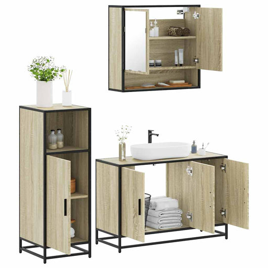 Set Mobili da Bagno 3 pz Rovere Sonoma in Legno Multistrato 3300981