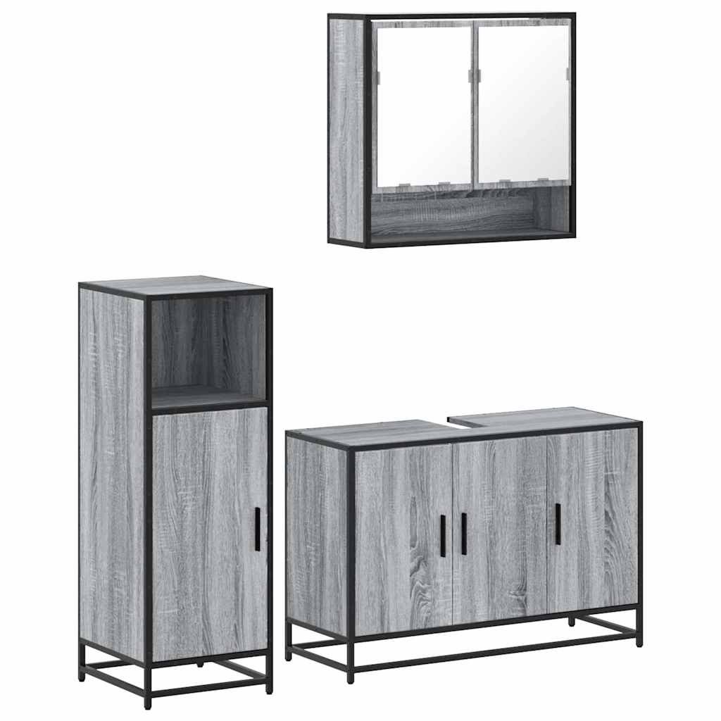 Set Mobili da Bagno 3 pz Grigio Sonoma in Legno Multistrato 3300983