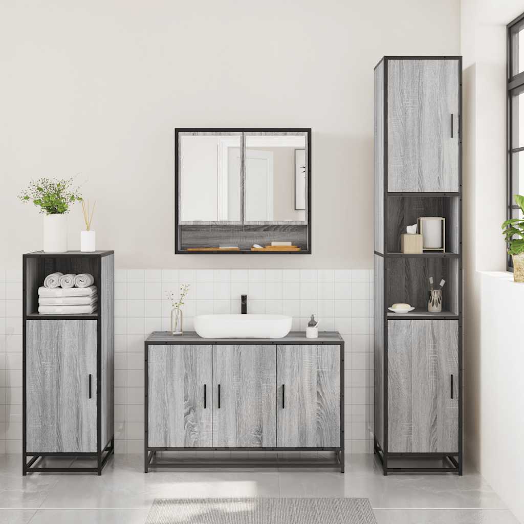 Set Mobili da Bagno 3 pz Grigio Sonoma in Legno Multistrato 3300983
