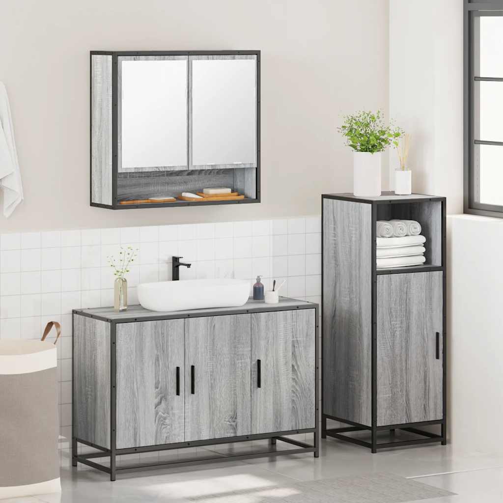 Set Mobili da Bagno 3 pz Grigio Sonoma in Legno Multistrato 3300983