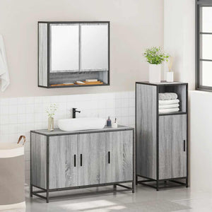 Set Mobili da Bagno 3 pz Grigio Sonoma in Legno Multistrato 3300983