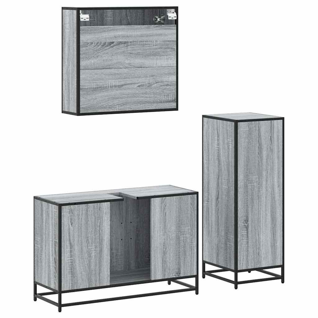 vidaXL Set Mobili da Bagno 3 pz Grigio Sonoma in Legno Multistrato