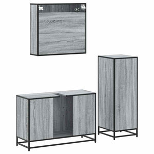 Set Mobili da Bagno 3 pz Grigio Sonoma in Legno Multistrato 3300983