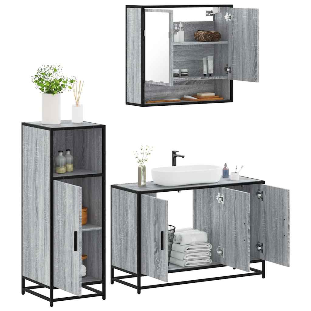 vidaXL Set Mobili da Bagno 3 pz Grigio Sonoma in Legno Multistrato