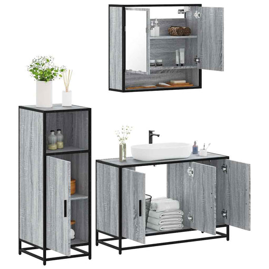 Set Mobili da Bagno 3 pz Grigio Sonoma in Legno Multistrato 3300983