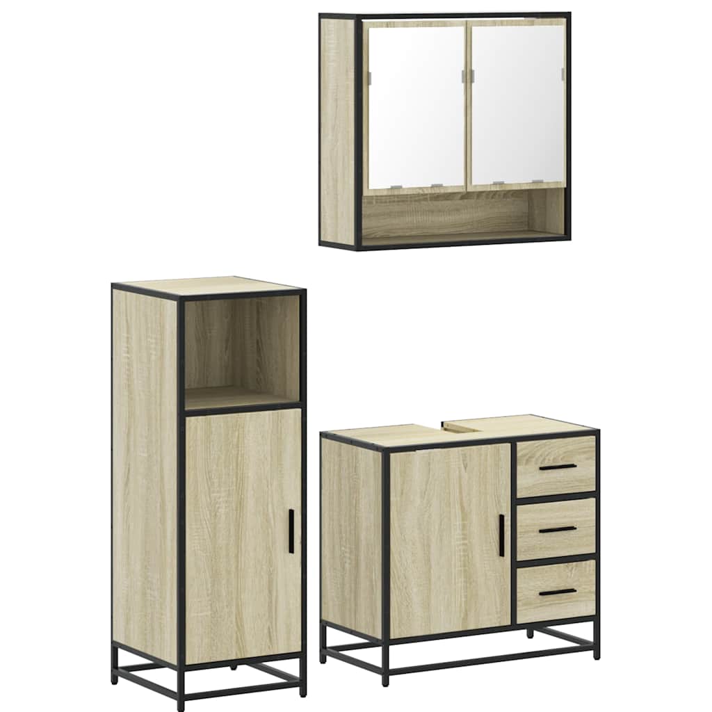 Set Mobili da Bagno 3 pz Rovere Sonoma in Legno Multistrato