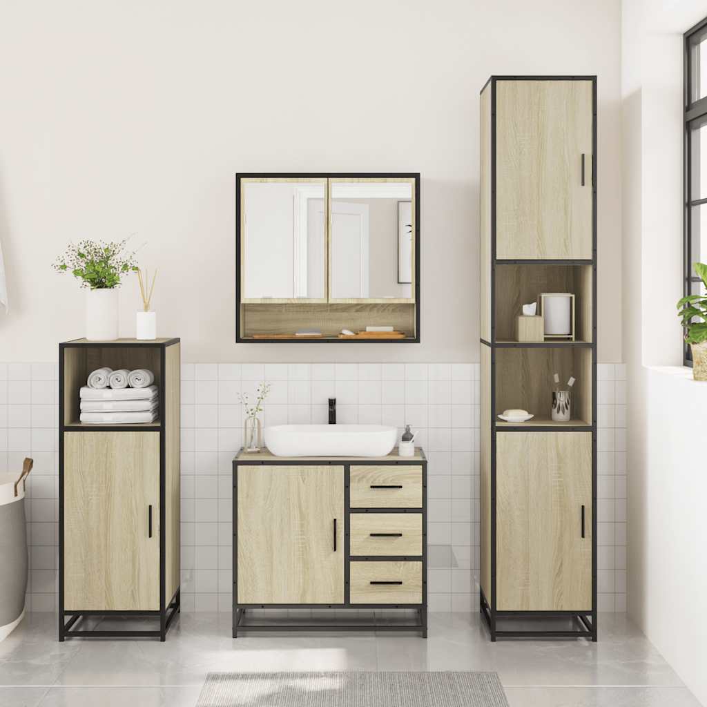 Set Mobili da Bagno 3 pz Rovere Sonoma in Legno Multistrato
