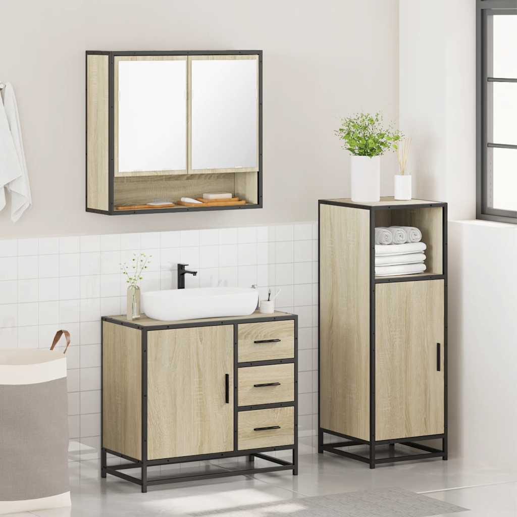 Set Mobili da Bagno 3 pz Rovere Sonoma in Legno Multistrato 3300986