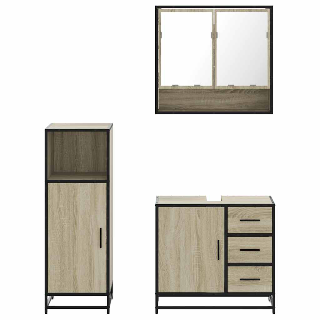 Set Mobili da Bagno 3 pz Rovere Sonoma in Legno Multistrato