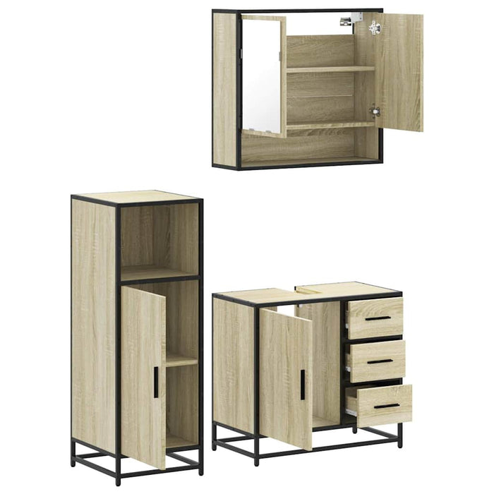 Set Mobili da Bagno 3 pz Rovere Sonoma in Legno Multistrato 3300986