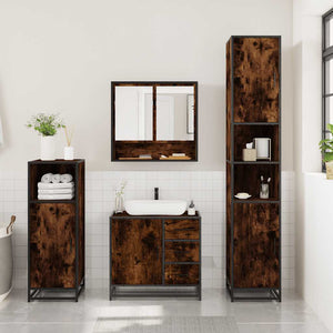 Set Mobili da Bagno 3 pz Rovere Fumo in Legno Multistrato