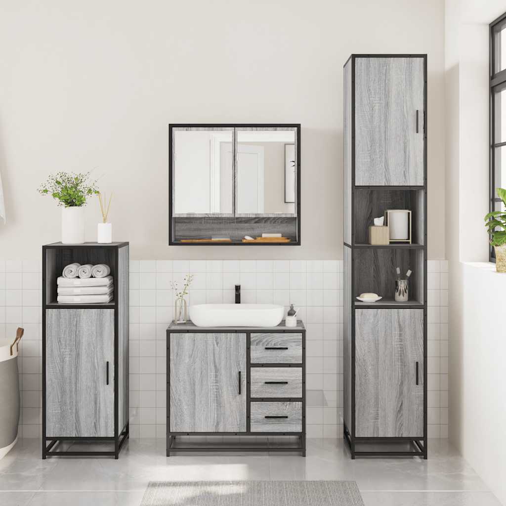 vidaXL Set Mobili da Bagno 3 pz Grigio Sonoma in Legno Multistrato