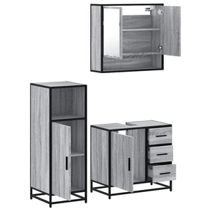 vidaXL Set Mobili da Bagno 3 pz Grigio Sonoma in Legno Multistrato