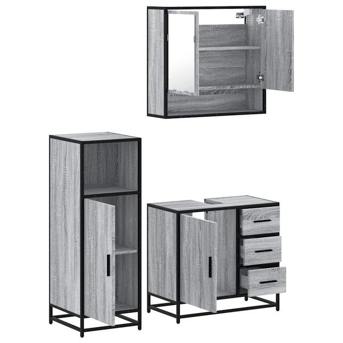 vidaXL Set Mobili da Bagno 3 pz Grigio Sonoma in Legno Multistrato