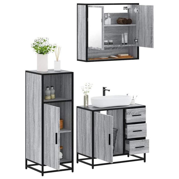 vidaXL Set Mobili da Bagno 3 pz Grigio Sonoma in Legno Multistrato