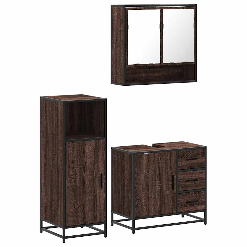 vidaXL Set Mobili da Bagno 3 pz Rovere Marrone in Legno Multistrato