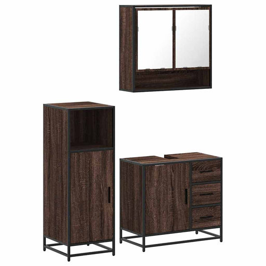 vidaXL Set Mobili da Bagno 3 pz Rovere Marrone in Legno Multistrato