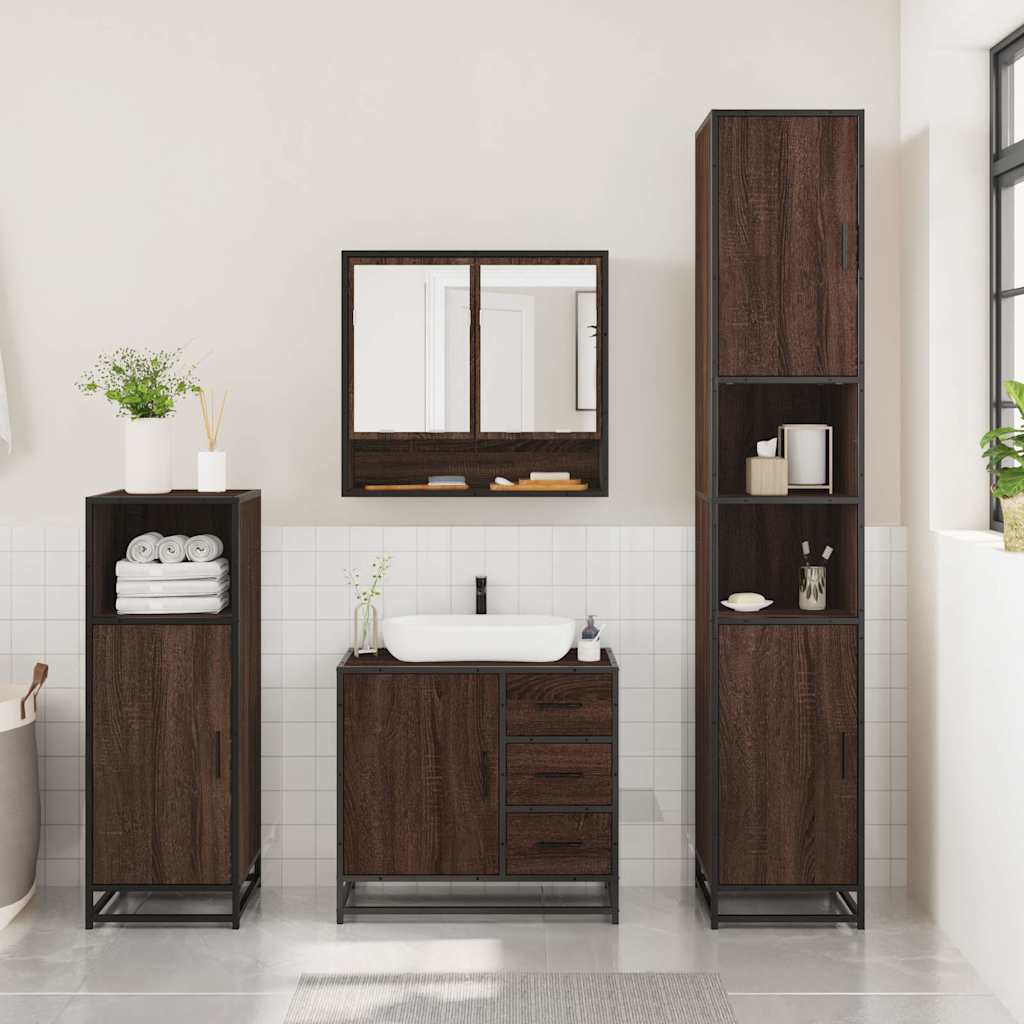 vidaXL Set Mobili da Bagno 3 pz Rovere Marrone in Legno Multistrato
