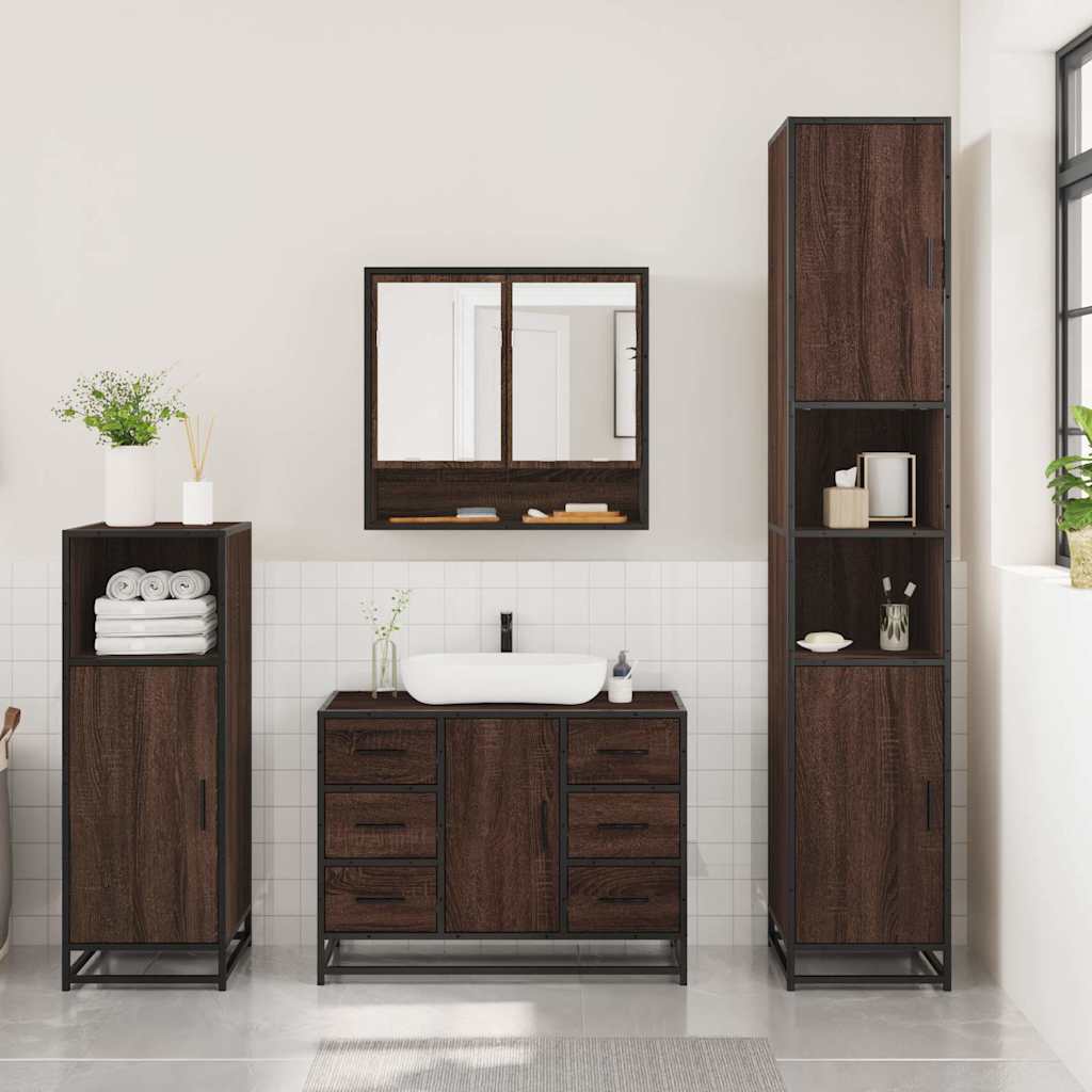 vidaXL Set Mobili da Bagno 3 pz Rovere Marrone in Legno Multistrato