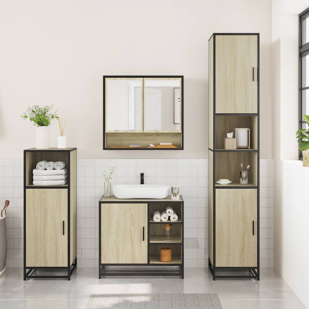 vidaXL Set Mobili da Bagno 3 pz Rovere Sonoma in Legno Multistrato