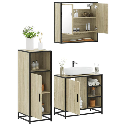 vidaXL Set Mobili da Bagno 3 pz Rovere Sonoma in Legno Multistrato