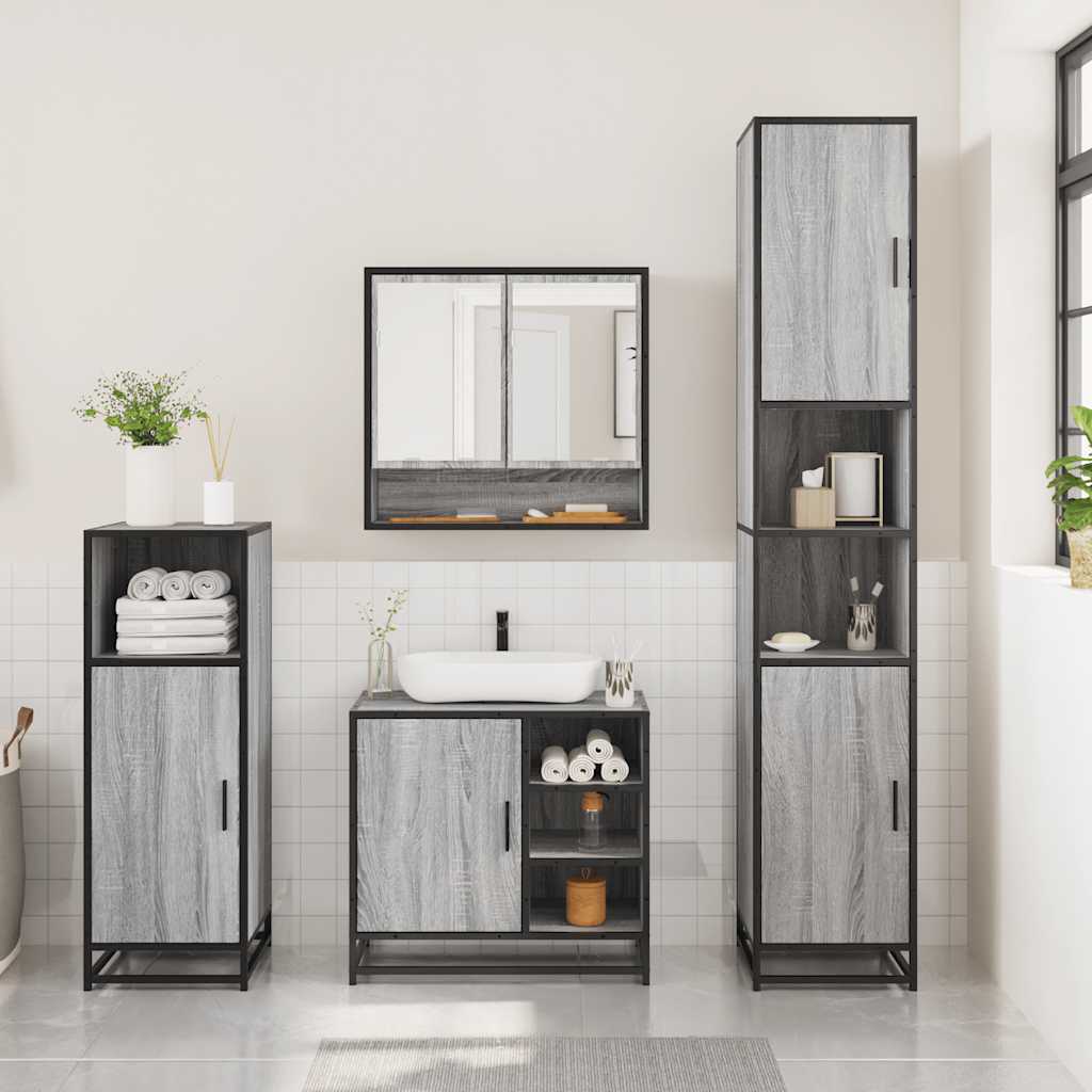 Set Mobili da Bagno 3 pz Grigio Sonoma in Legno Multistrato