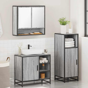 Set Mobili da Bagno 3 pz Grigio Sonoma in Legno Multistrato